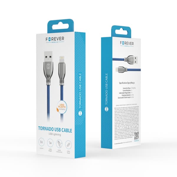 Forever Tornado-kabel USB - Lightning 1,0 m 3A marinblå blå
