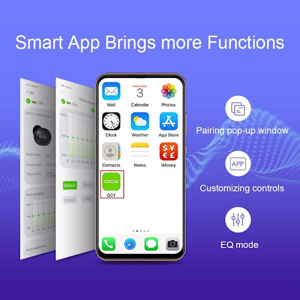 QCY T1C trådlösa hörlurar med långt batteritid
