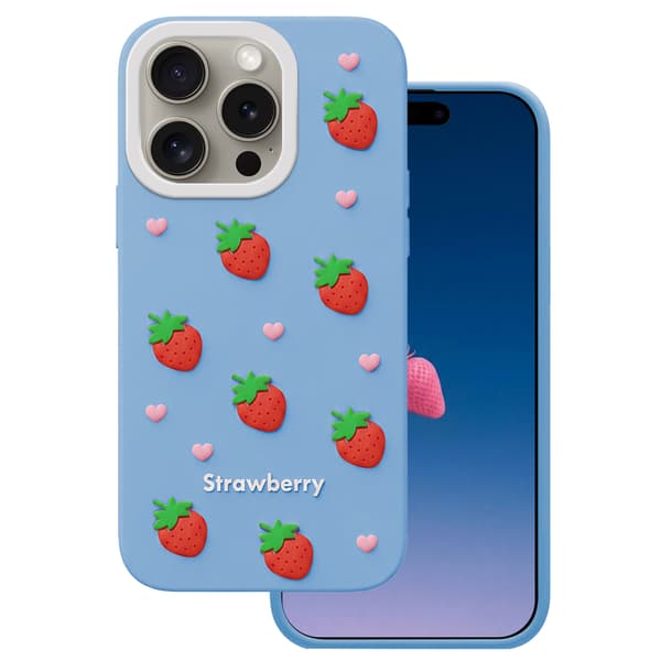 Jordgubbsskal för iPhone 14 Pro / 15 Pro blå