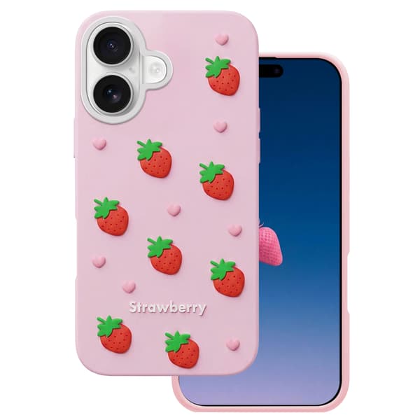 Jordgubbsfodral för iPhone 16 6,1\" rosa