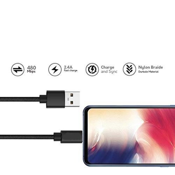 2 st 3 m micro-usb svart kabel