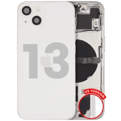 Baksida med smådelar för iPhone 13 (amerikansk version) (begagnad OEM-del: Grade A) (Starlight) vit