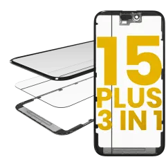 3 i 1 (glas med förmonterad OCA + ram) för iPhone 15 Plus (OCA Master)