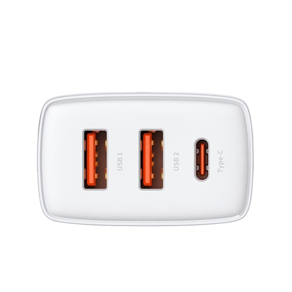 Baseus Wall Charger PD 30W - 1x USB-C, 2x USB-A, White