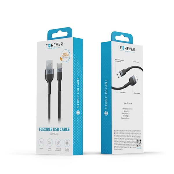 Forever Flexible kabel USB - USB-C 1,0 m 3A svart svart
