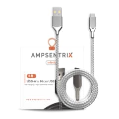 Micro USB till USB typ A-kabel (1,8 m / 6 fot) (AmpSentrix Infinity) (Silver) silver