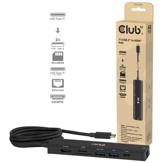 Club 3D CSV-2555 USB-C gen 1 USB Hub svart svart