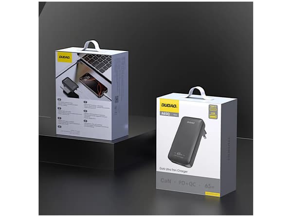 Dudao A65Q Adapter 65Watt GaN 1xUSB-C + 1xUSB-A Svart svart