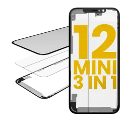3 i 1 (glas med förinstallerad OCA + ram) för iPhone 12 Mini (OCA Master) transparent