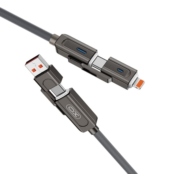 XO-kabel NB275 4-i-1 USB-C - Lightning + USB - USB-C 60W 1,0m grå