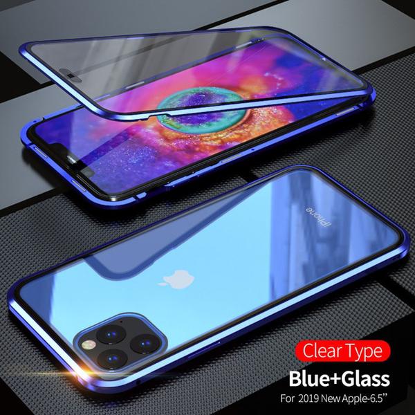 Top kvalitet magnet fodral med härdat glas för iphone Xs max blå Blue