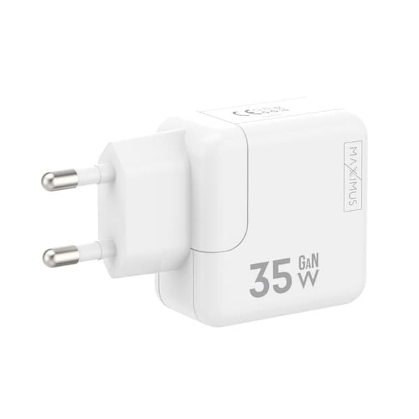 VÄGGLADDARE MX BURST GaN PD 35W, 2xUSB-C + C / C PD-kabel 65W vit vit