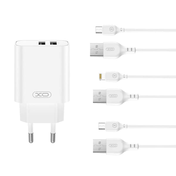 XO väggladdare CE34 2x USB 2,4A vit + USB-C-kabel