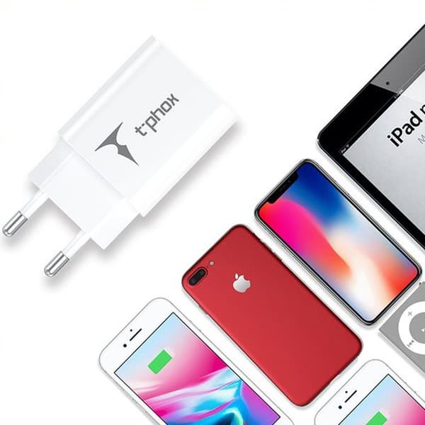VÄGGLADDARE T-PHOX MINI-EU MICRO USB VIT 1.2M 2.4A