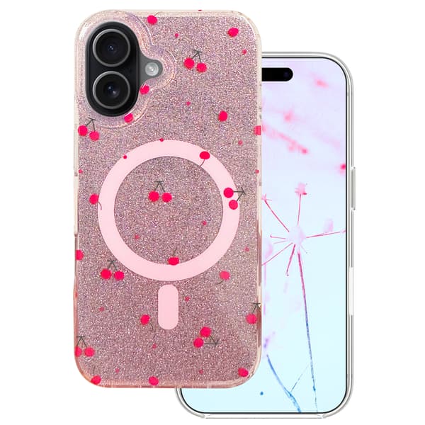 Cherry Mag skal för iPhone 16 glitter
