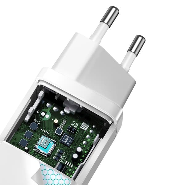 Baseus väggladdare GaN2 Lite PD 65W 1x USB-C 1x USB vit vit