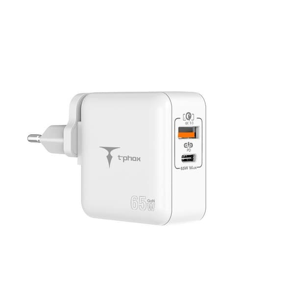 VÄGGLADDARE T-PHOX MEGA T-PP09 GAN PD 65W USB / USB-C vit vit