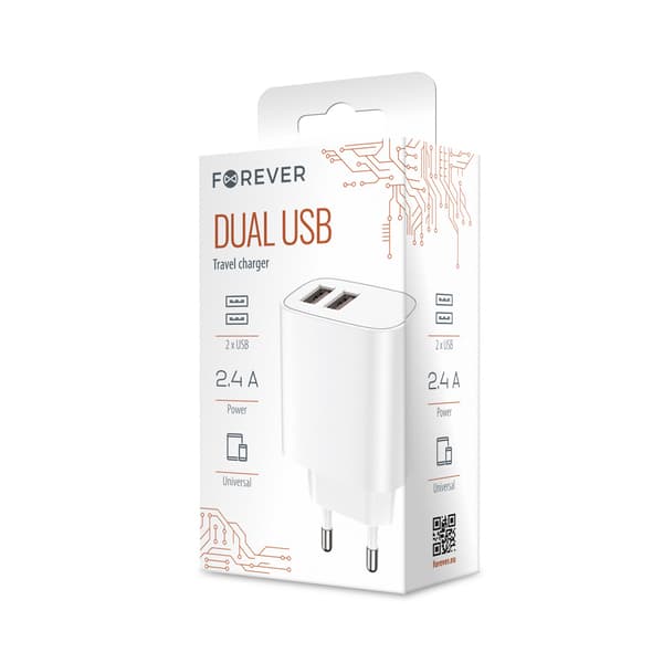 Forever väggladdare 2xUSB 2,4A LS-03 vit vit
