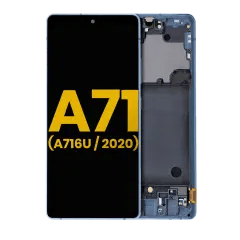 OLED-enhet med ram för Samsung Galaxy A71 5G (A716U / 2020) (renoverad) (Prism Cube Blue) blå