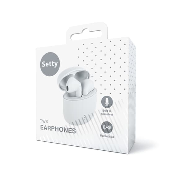 Setty Bluetooth hörlurar TWS med laddningsfodral TWS-0 vit blå