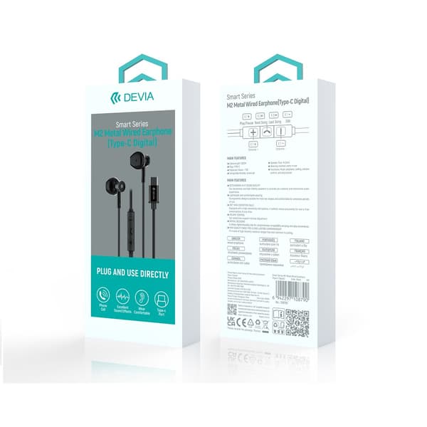 Devia trådbundna hörlurar Smart M2 Digital Metal USB-C svart svart