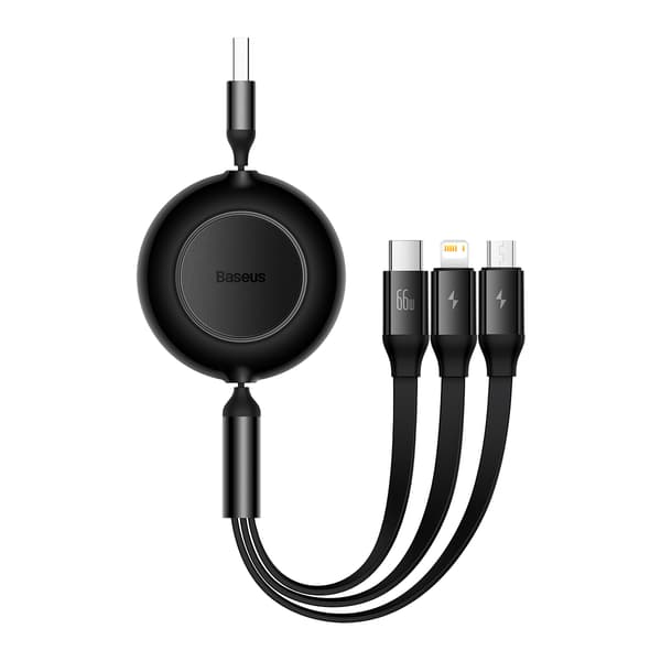 Baseus kabel Bright Mirror 2 3i1 USB - micro USB + Lightning + USB-C 1,1m 66W svart infällbar svart