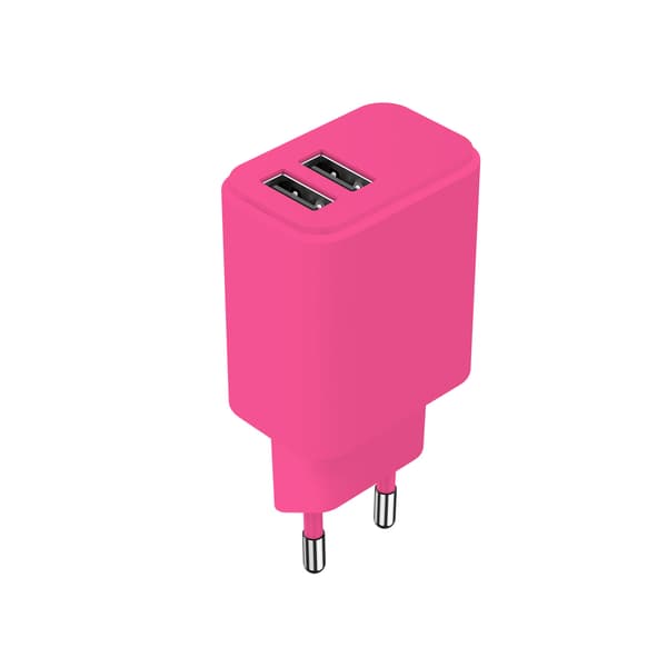 Setty laddare 2x USB 2,4A LSIM-AA-126 rosa