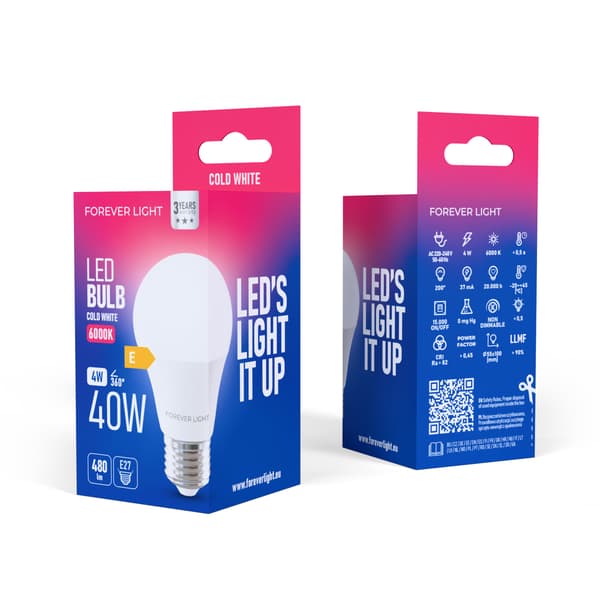Forever Light LED-lampa E27 A55 4W 480lm 6000K klass E