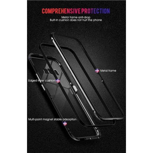 Dubbelsidig magnet fodral med härdat glas för Samsung S9 plus|svart