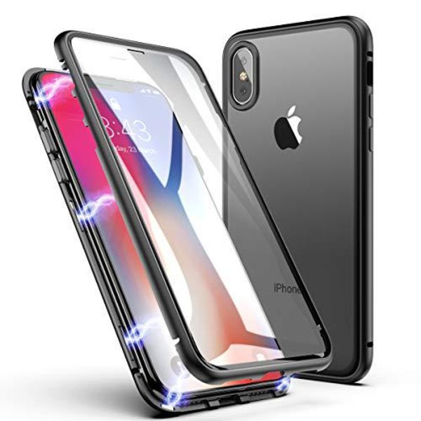 magnet fodral med härdat glas för iphone Xr blå Blue