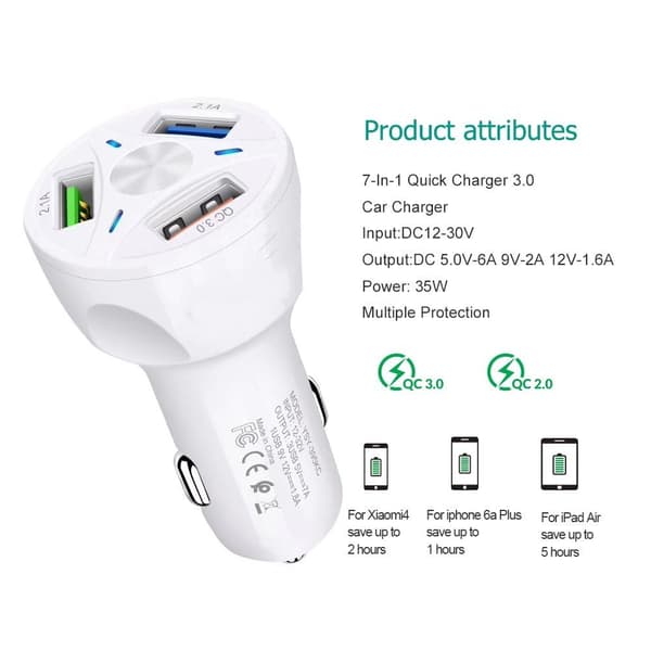 3-Portar USB-billaddare