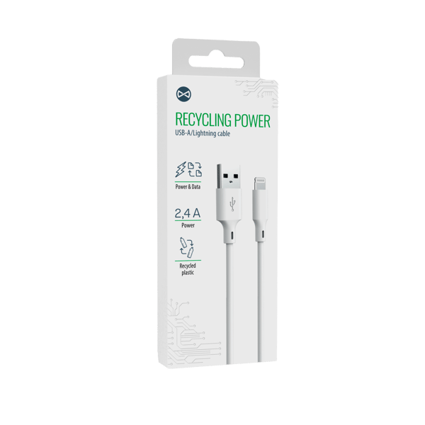 Forever recycling kabel USB-A - Lightning 1,5m 2,4A HDKR12-AL-00 vit vit