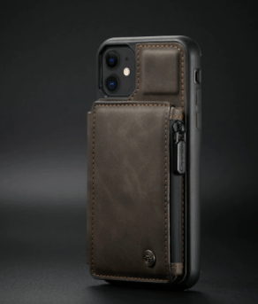 CaseMe läderbakfodral för iPhone 13 Pro mörkbrun blå