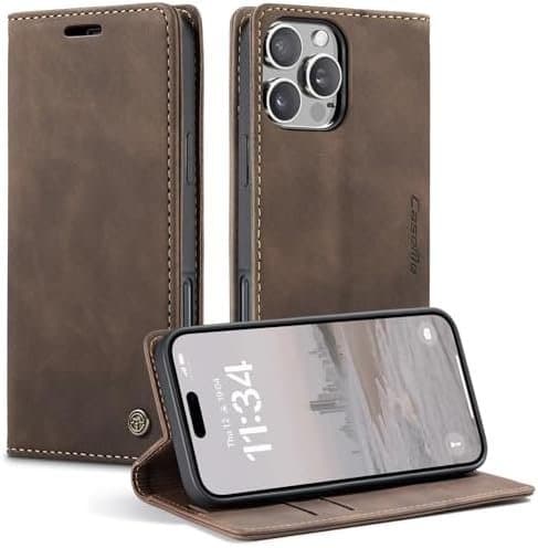 CaseMe 0013 Läderplånboksfodral för iPhone 16 plus mörkbrun