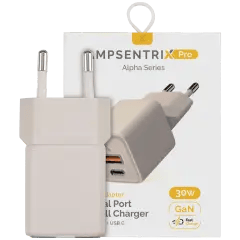 AmpSentrix Pro 30W 2-i-1 USB-C / USB-A GaN Väggadapter (220V / EU-kontakt) (Desert Titanium)