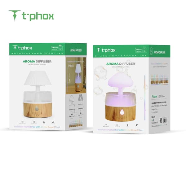 T-Phox Luftfuktare/diffuser med lampa regnmoln vit