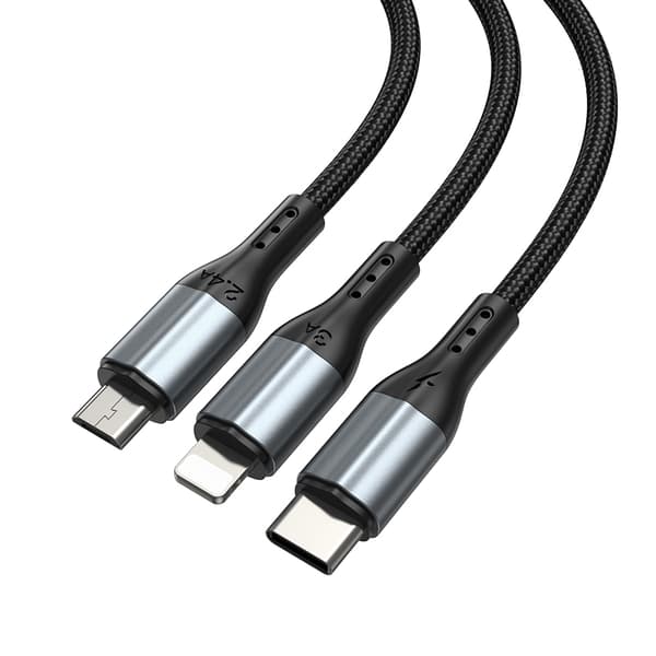 BWOO 3-i-1-kabel USB - USB-C, Lightning, Micro USB 1m 3A X274 svart svart