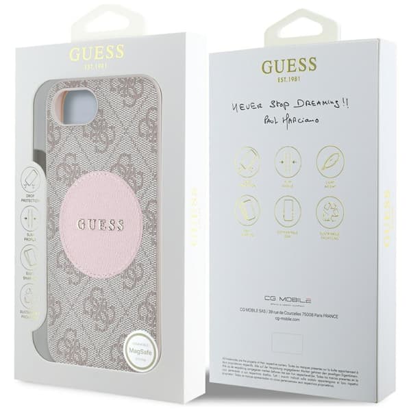 Guess HC MagSafe PU 4G Circle med klassisk logotypfodral för iPhone 16e Rosa
