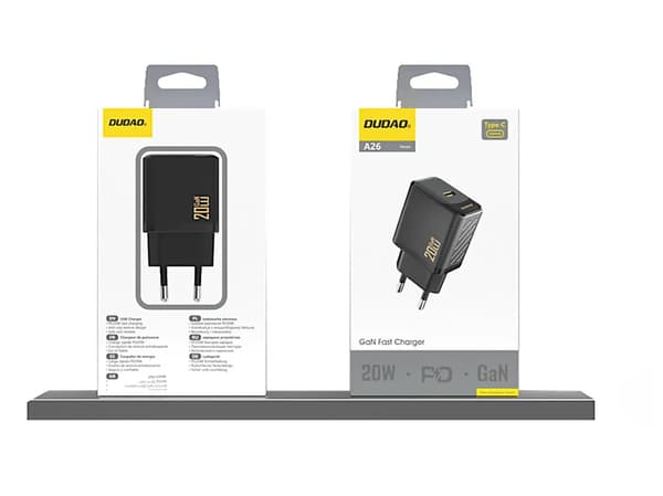 Dudao A26EU Adapter 20Watt GaN 1xUSB-C svart svart