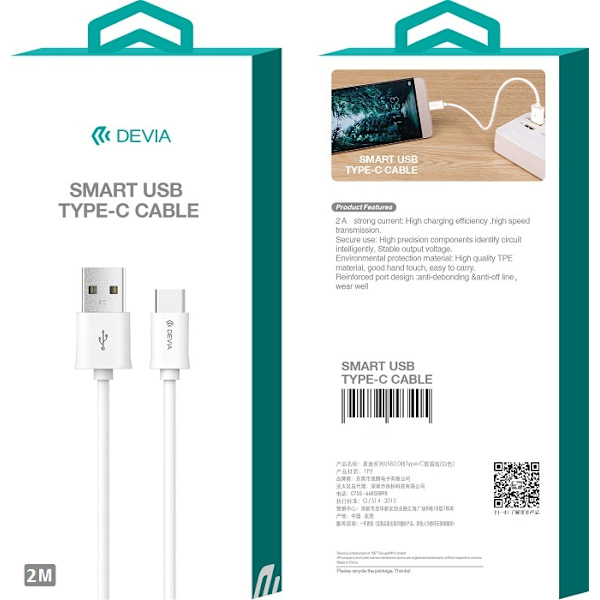 Devia-kabel Smart EC066 USB - USB-C 2,0 m 2,1A vit