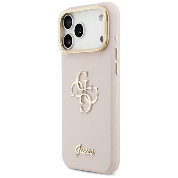 Guess Grained Big 4G & Stand Kameraskal för iPhone 17 Pro Max rosa
