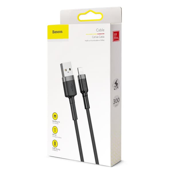 Baseus-kabel Cafule USB - Lightning 3,0 m 1,5A gråsvart svart