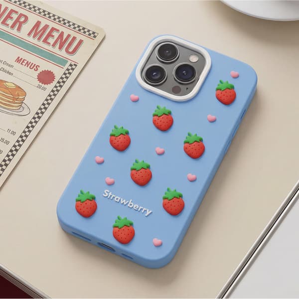Jordgubbsfodral för iPhone 16 Pro Max 6,9\" blå