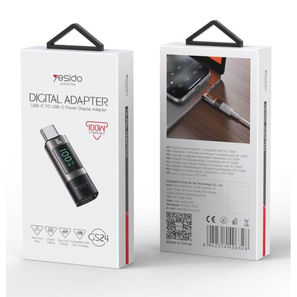 YESIDO OTG ADAPTER GS24 TYP-C/TYP-C LED 100W SVART