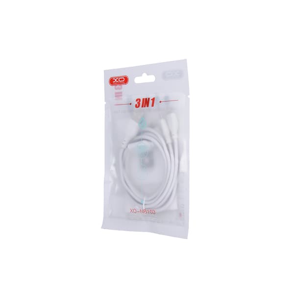 XO-kabel NB103 3-i-1 USB - Lightning + USB-C + microUSB 1,0 m 2,1A vit vit