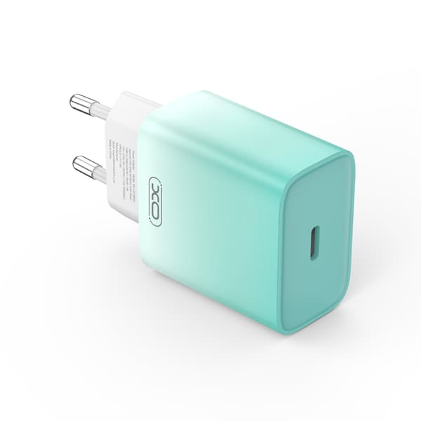 XO väggladdare CE18 PD 30W 1x USB-C blå-vit + kabel USB-C - Lightning