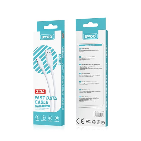BWOO-kabel USB - USB-C 1m 3A Vit BO-X172C