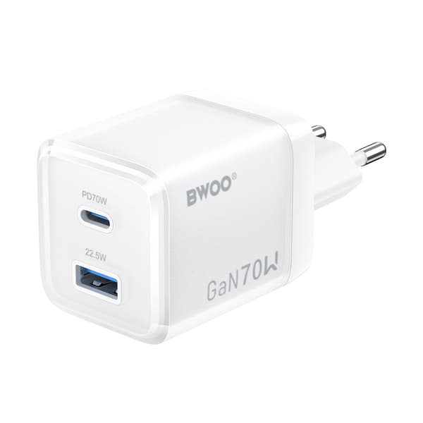 BWOO GaN väggladdare CDA224 QC 70W 1 x USB 1 x USB-C, vit vit