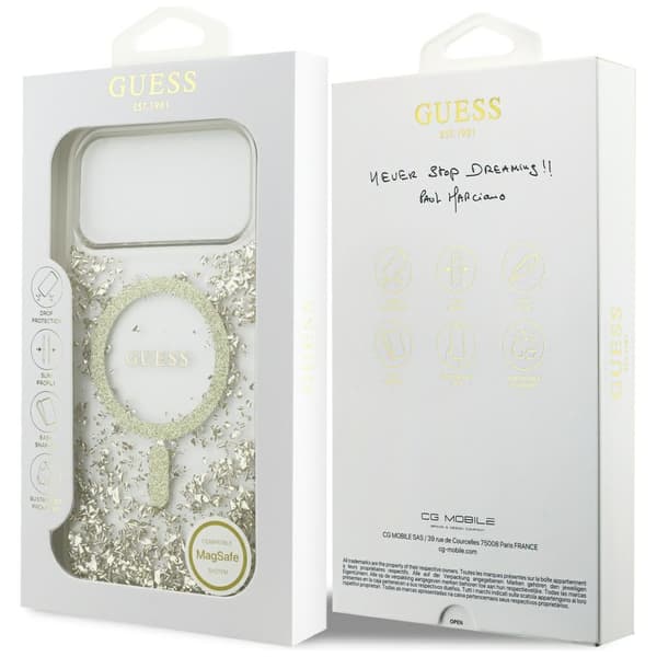 Guess Resin Bottom Glitter MagSafe-fodral för iPhone 17 Pro Max guld