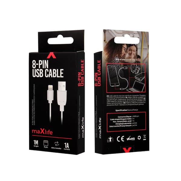 Maxlife-kabel USB - Lightning 1,0 m 1A vit